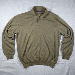 J. Ashford Mens L Tall Olive Green Extra Fine Merino Wool Polo Sweater Italy